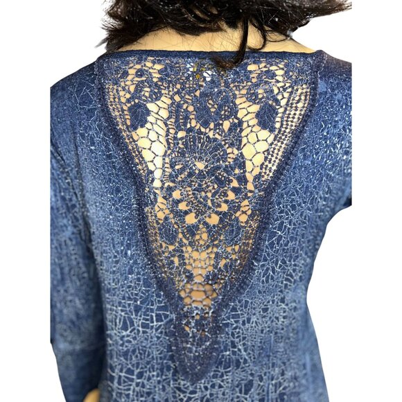 (5 for $25)Ethereal Los Angeles Lace Inset 3/4 Blouse in Blue Size Small - Picture 6 of 9